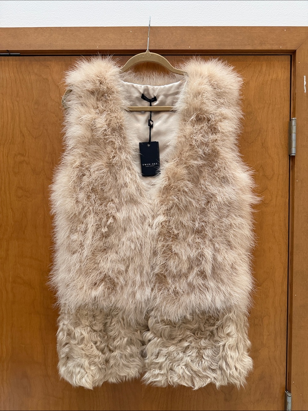 Twin-Set Beige Faux Fur Sleeveless Vest
